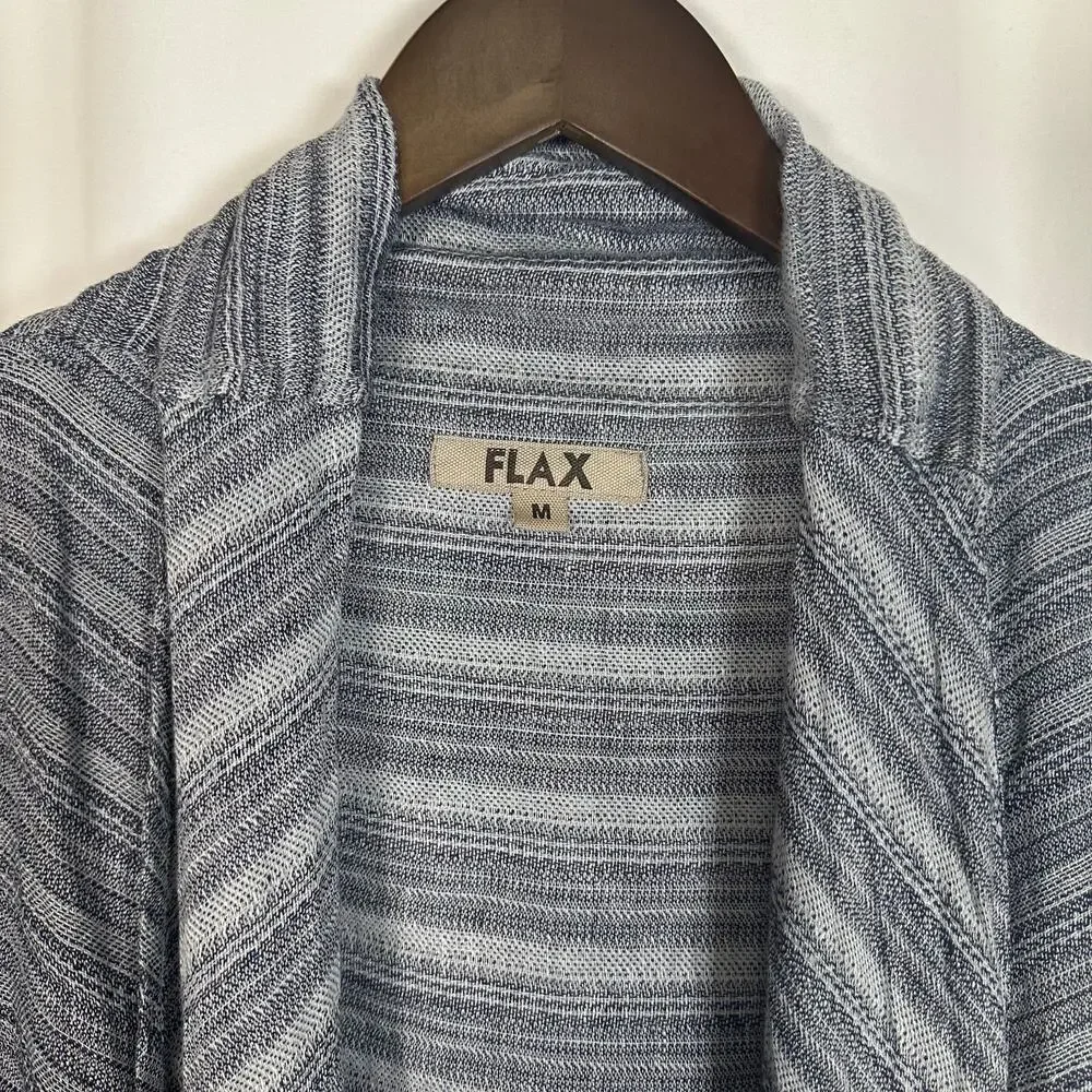 Flax Linen Women's M Zen Duster Jacket Navy Blue Stripe Oversized Lagenlook Boho